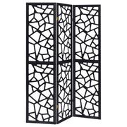 Nailan 3-Panel Room Divider Folding Screen Black Open Mosaic