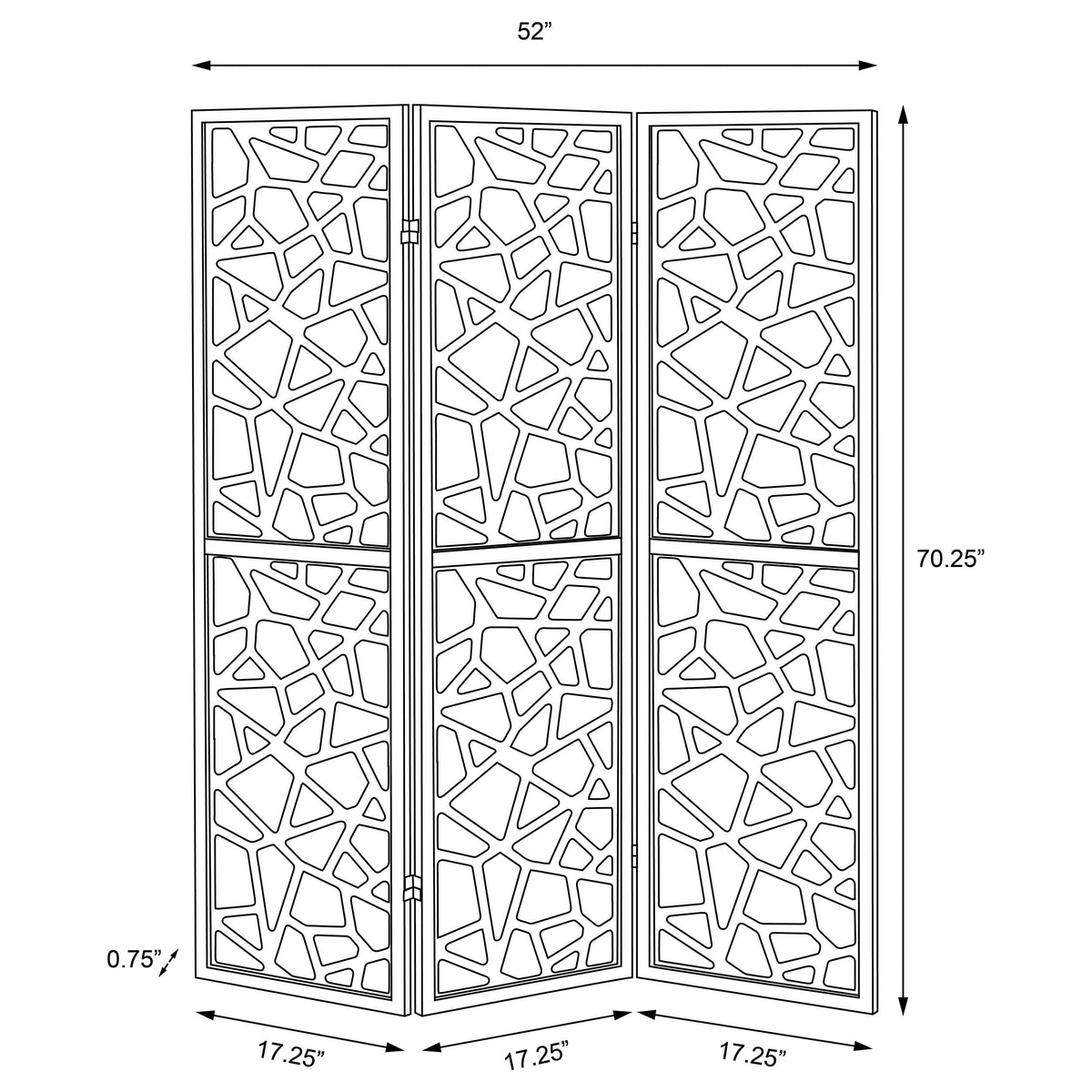 Nailan 3-Panel Room Divider Folding Screen Black Open Mosaic