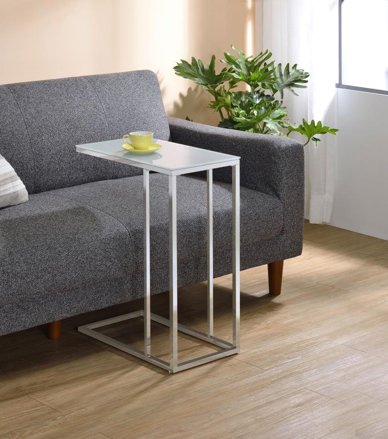 Stella White Glass Top C-Shaped Sofa Side Table Chrome Default Title