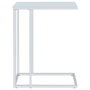 Stella White Glass Top C-Shaped Sofa Side Table Chrome