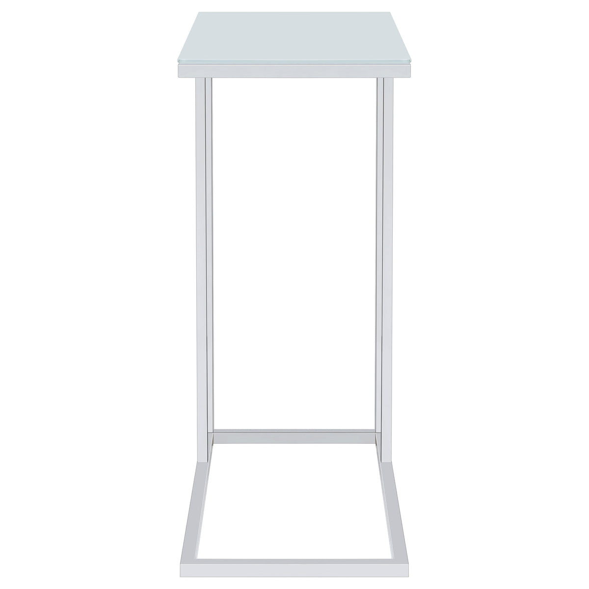 Stella White Glass Top C-Shaped Sofa Side Table Chrome