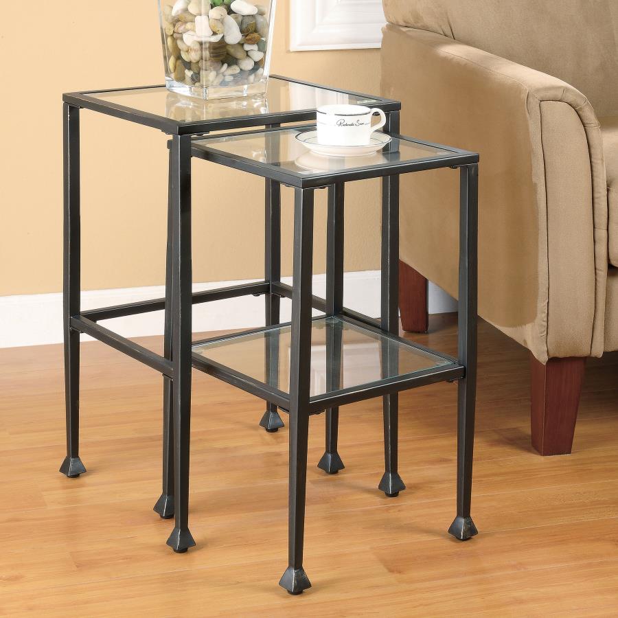Leilani 2-piece Glass Top Nesting Table Set Black Default Title