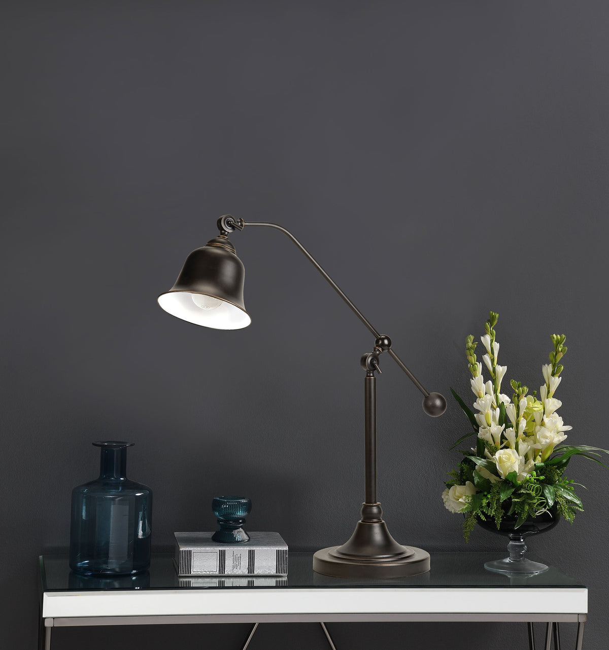 Eduardo 25-inch Bell Down Bridge Table Lamp Dark Bronze