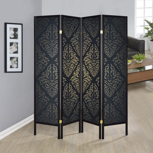 Haidera 4-Panel Room Divider Folding Screen Black Damask Default Title