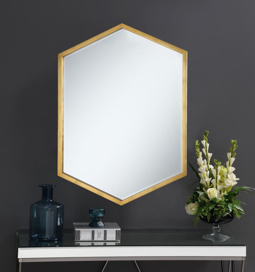 Bledel 24 x 34 Inch Hexagonal Wall Mirror Gold Default Title