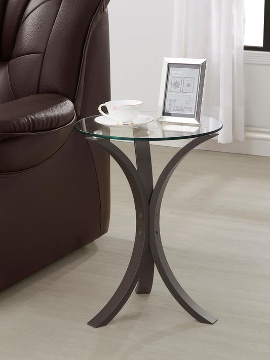Edgar Round Glass Top Accent Side Table Cappuccino Default Title