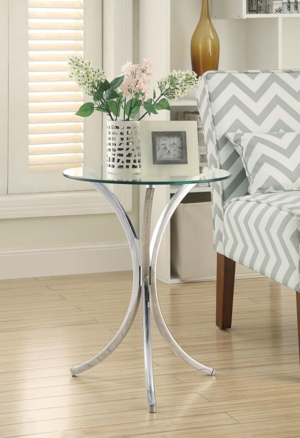 Eloise Round Glass Top Accent Side Table Chrome Default Title