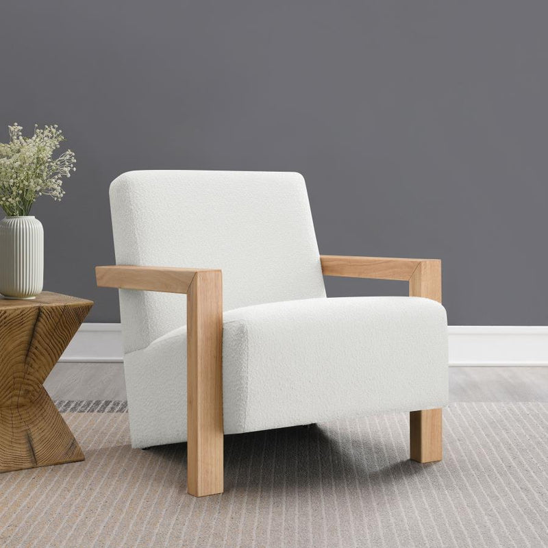 Fitzroy Faux Fur Upholstered Chair Solid Wood Arms Ivory