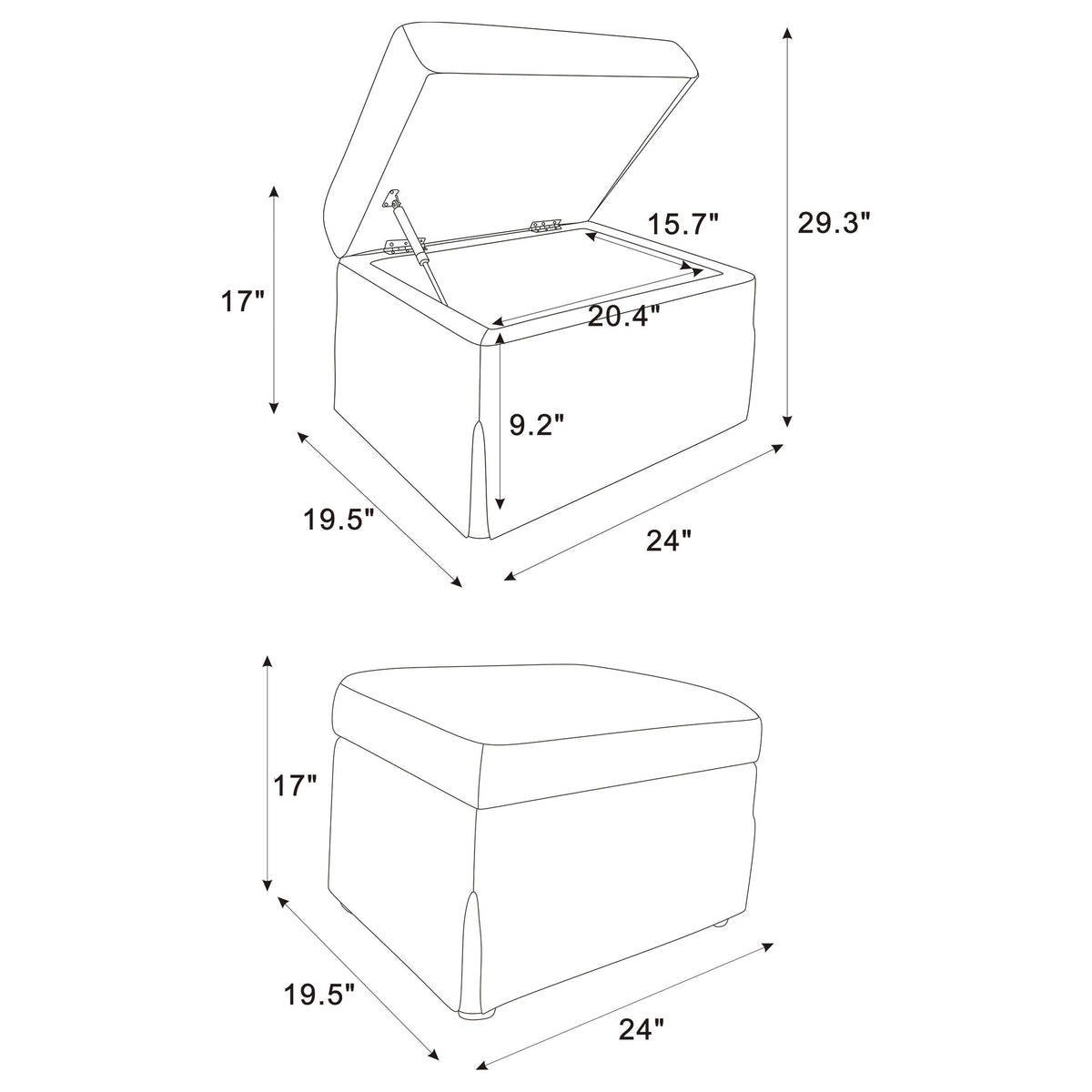 Winter Upholstered Hydraulic Lift Top Storage Ottoman