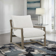 Geneva Boucle Upholstered Wood Arm Accent Chair Sand Default Title