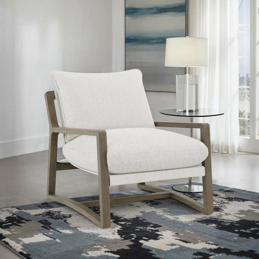 Geneva Boucle Upholstered Wood Arm Accent Chair Sand Default Title