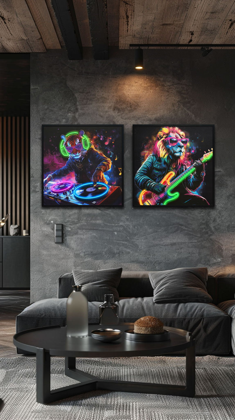 "Neon Groove II" Hand-Embellished LED In Frame - Neon / Vibrant