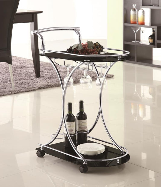 Elfman 2-tier Glass Shelf Metal Bar Cart Black