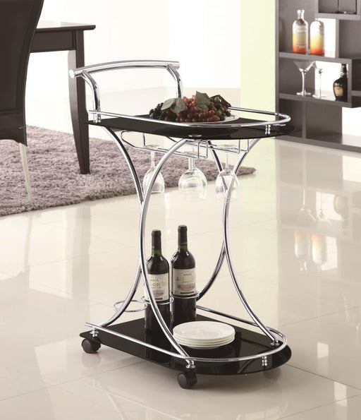 Elfman 2-tier Glass Shelf Metal Bar Cart Black