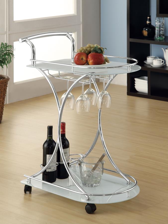 Elfman 2-tier Glass Shelf Metal Bar Cart White