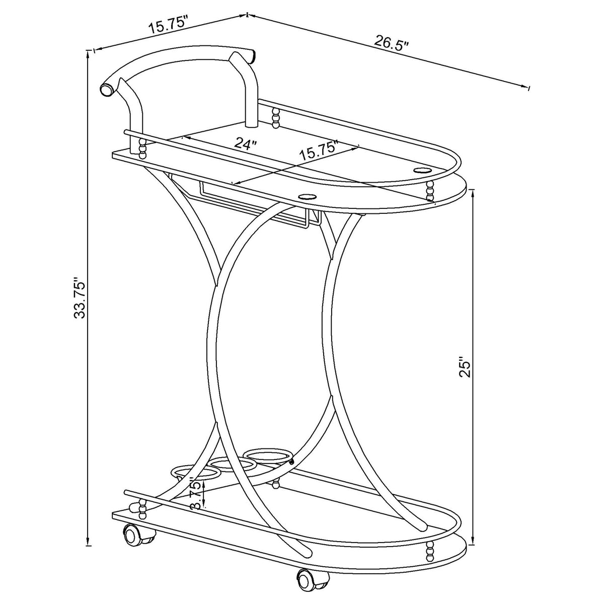 Elfman 2-tier Glass Shelf Metal Bar Cart