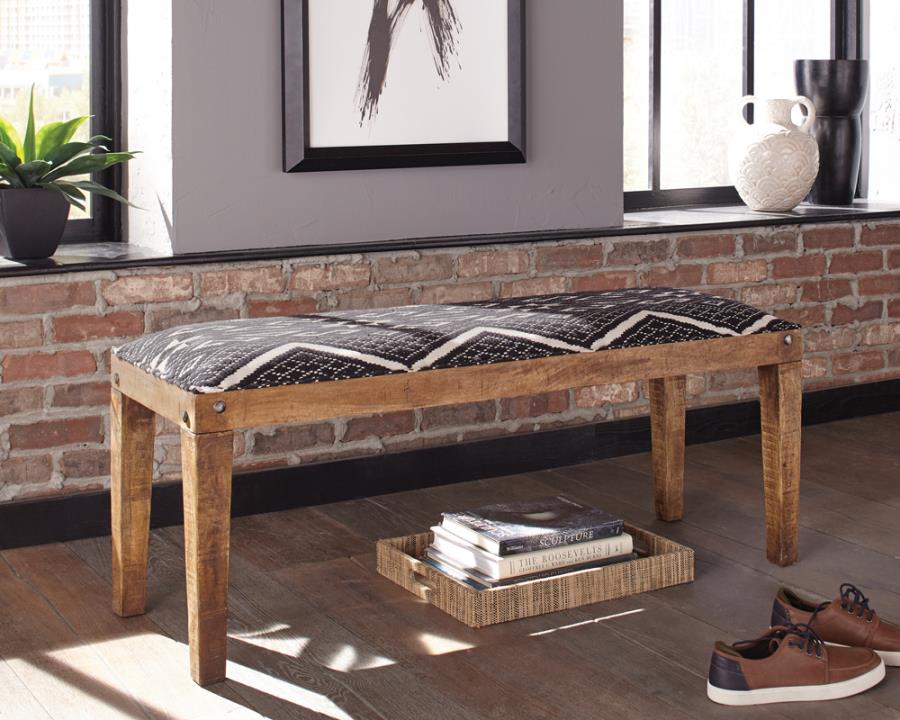Lamont Fabric Upholstered Accent Bench Black and Natural Default Title
