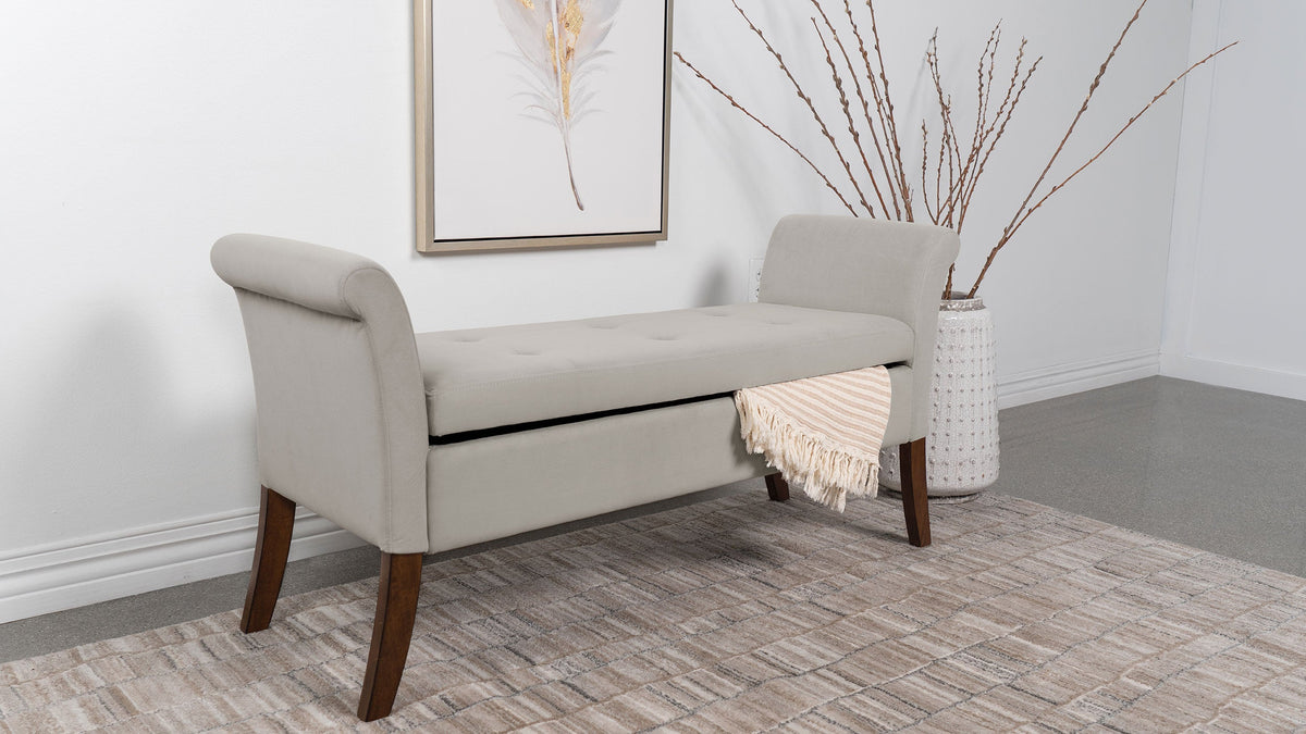 Farrah Velvet Upholstered Rolled Arm Storage Bench