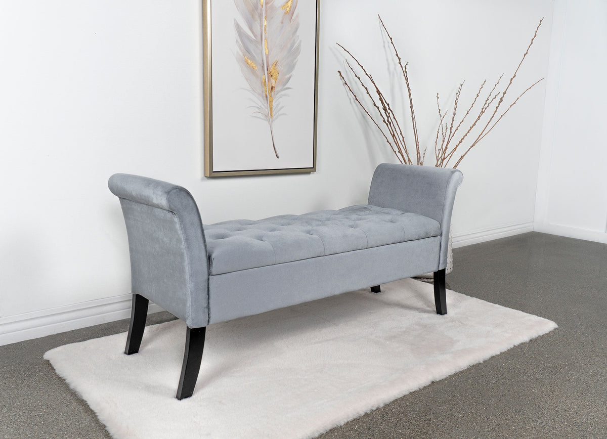 Farrah Velvet Upholstered Rolled Arm Storage Bench