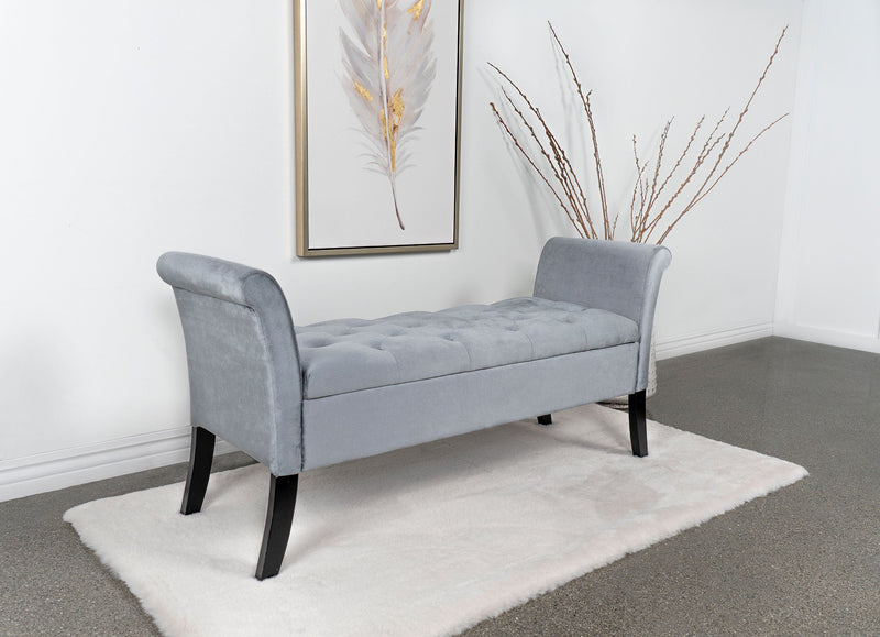 Farrah Velvet Upholstered Rolled Arm Storage Bench
