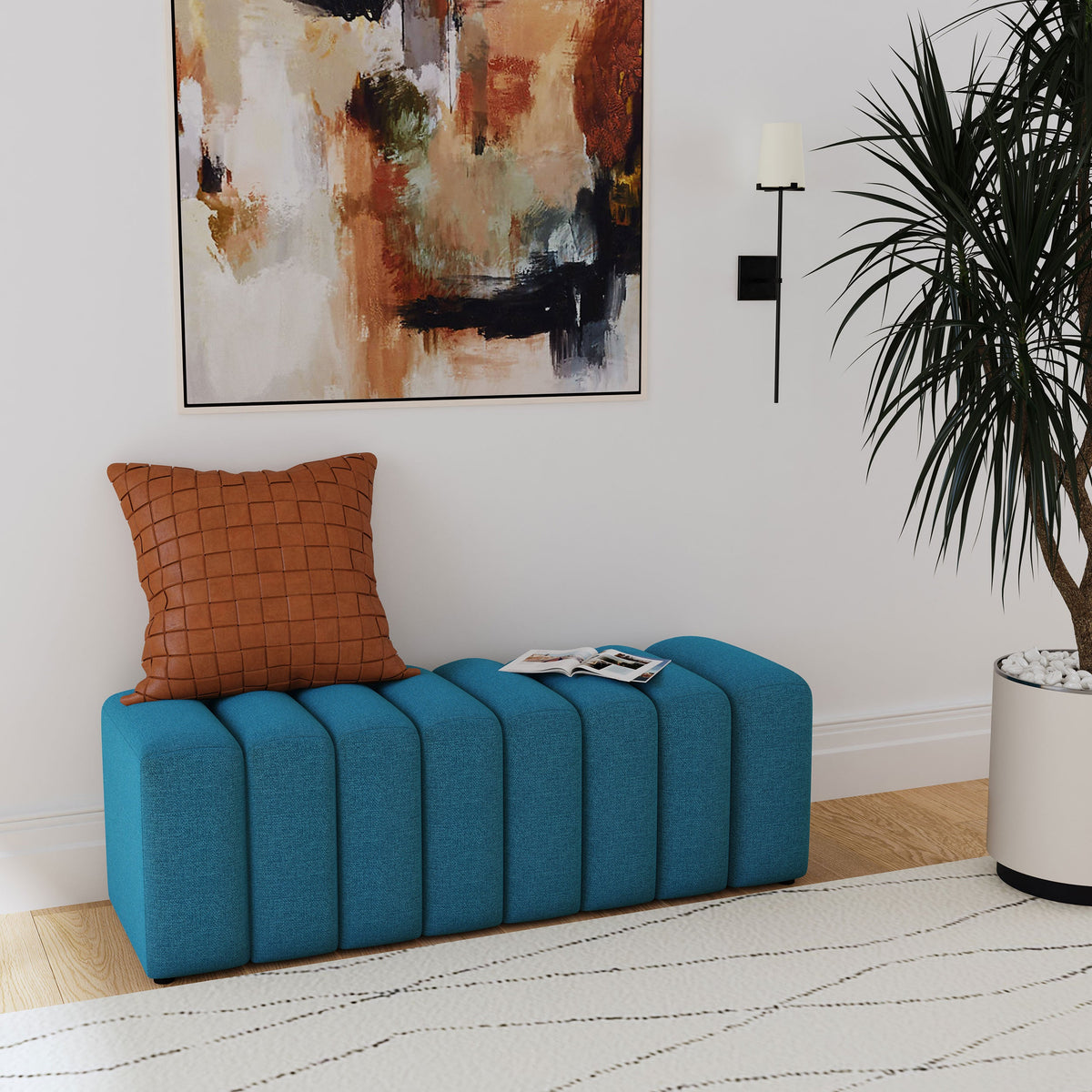 Summer Fabric Upholstered Tufted Accent Bench