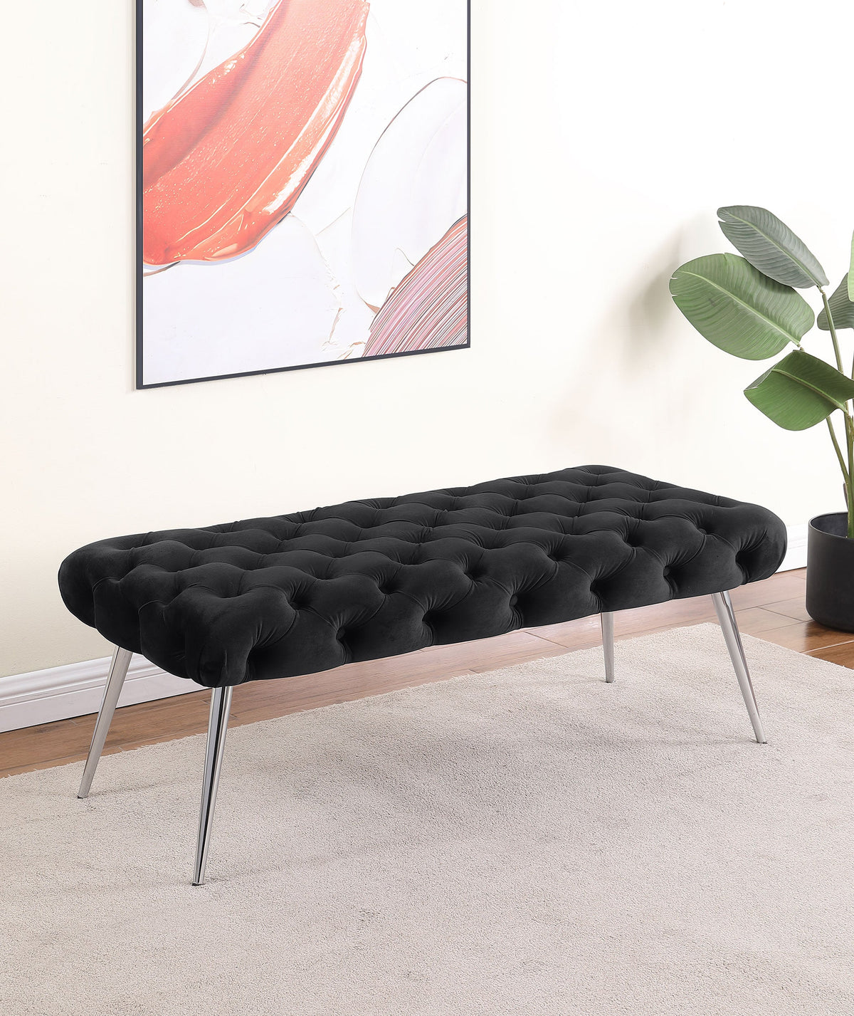 Ella Upholstered Tufted Bench Stainless Steel Legs