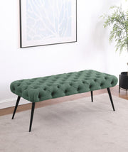 Ella Upholstered Tufted Bench Stainless Steel Legs Teal Green