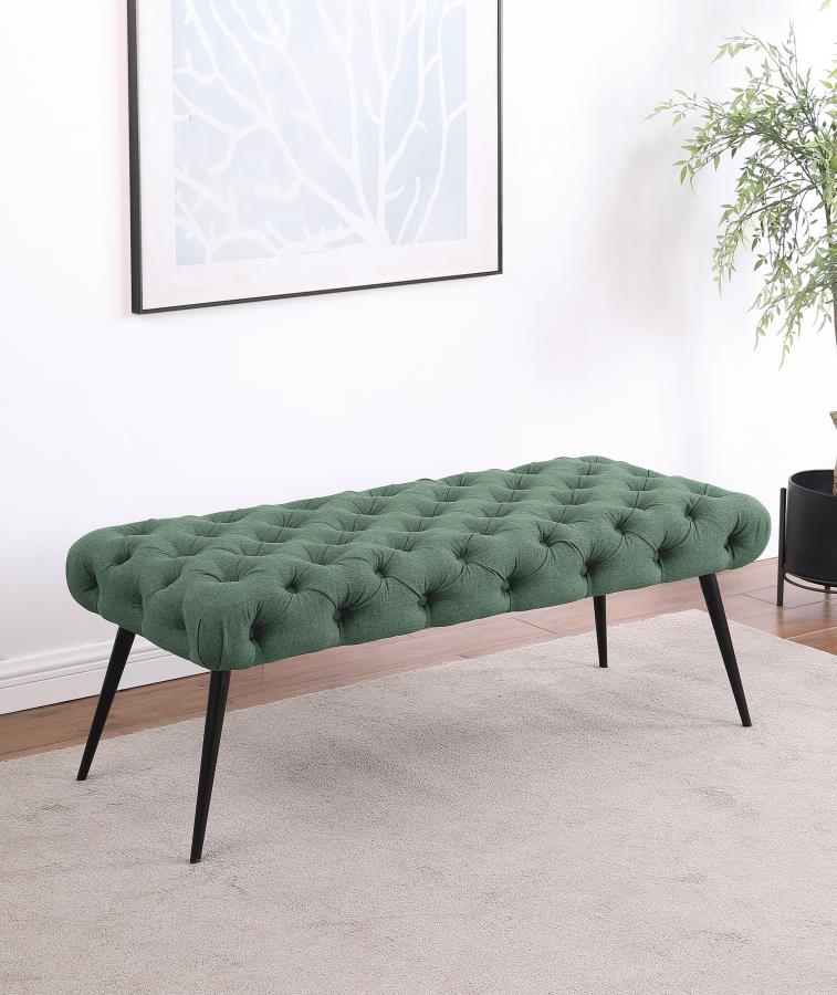 Ella Upholstered Tufted Bench Stainless Steel Legs Teal Green