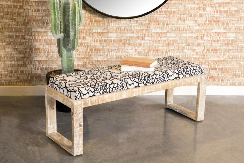 Aiden Fabric Upholstered Accent Bench Distressed White Default Title