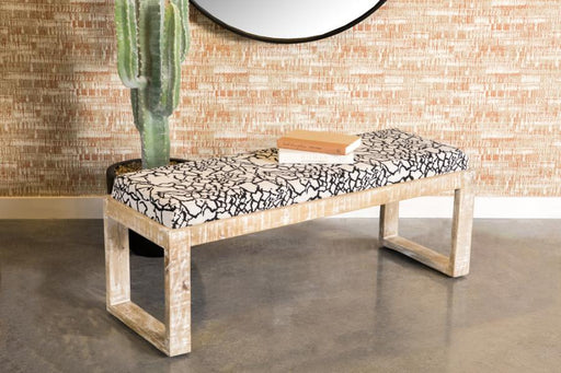 Aiden Fabric Upholstered Accent Bench Distressed White Default Title