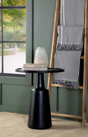 Ixia Round Solid Wood Accent Side Table Black Stain