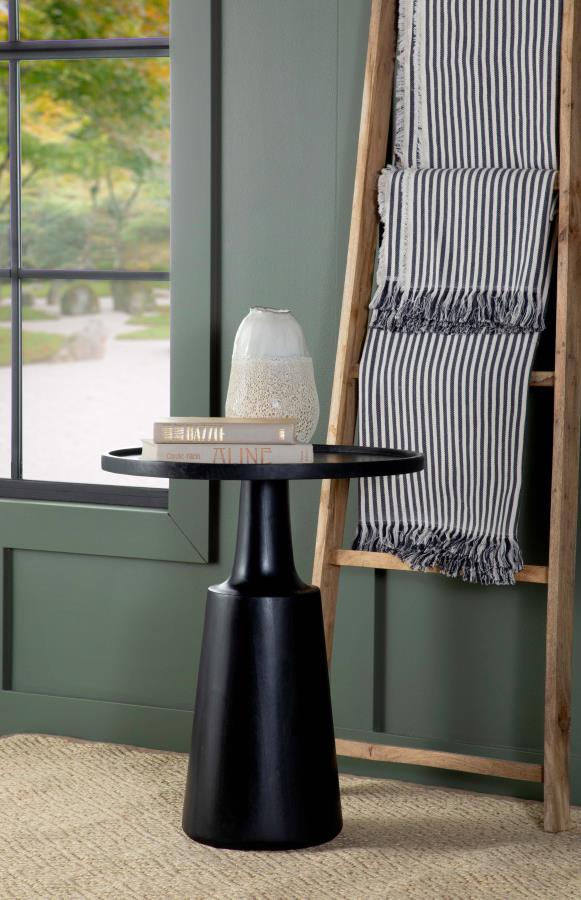 Ixia Round Solid Wood Accent Side Table Black Stain