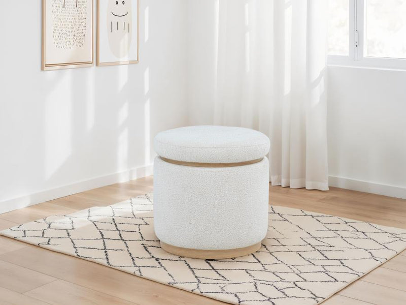 Remuda Boucle Upholstered Round Storage Ottoman Ivory Default Title