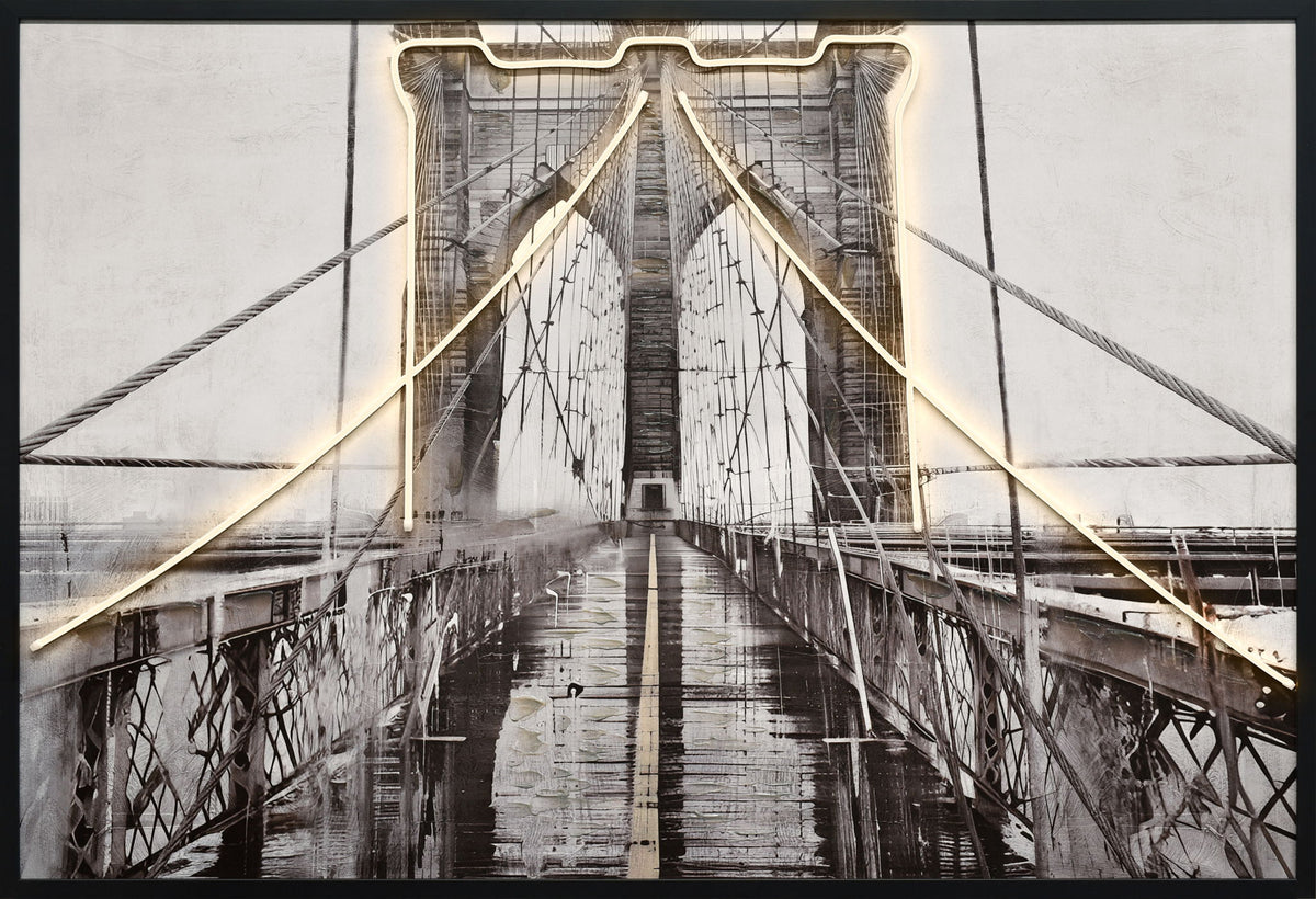 "Luminous Crossing" Hand-Embellished LED In Frame - Black / White / Dark Gray