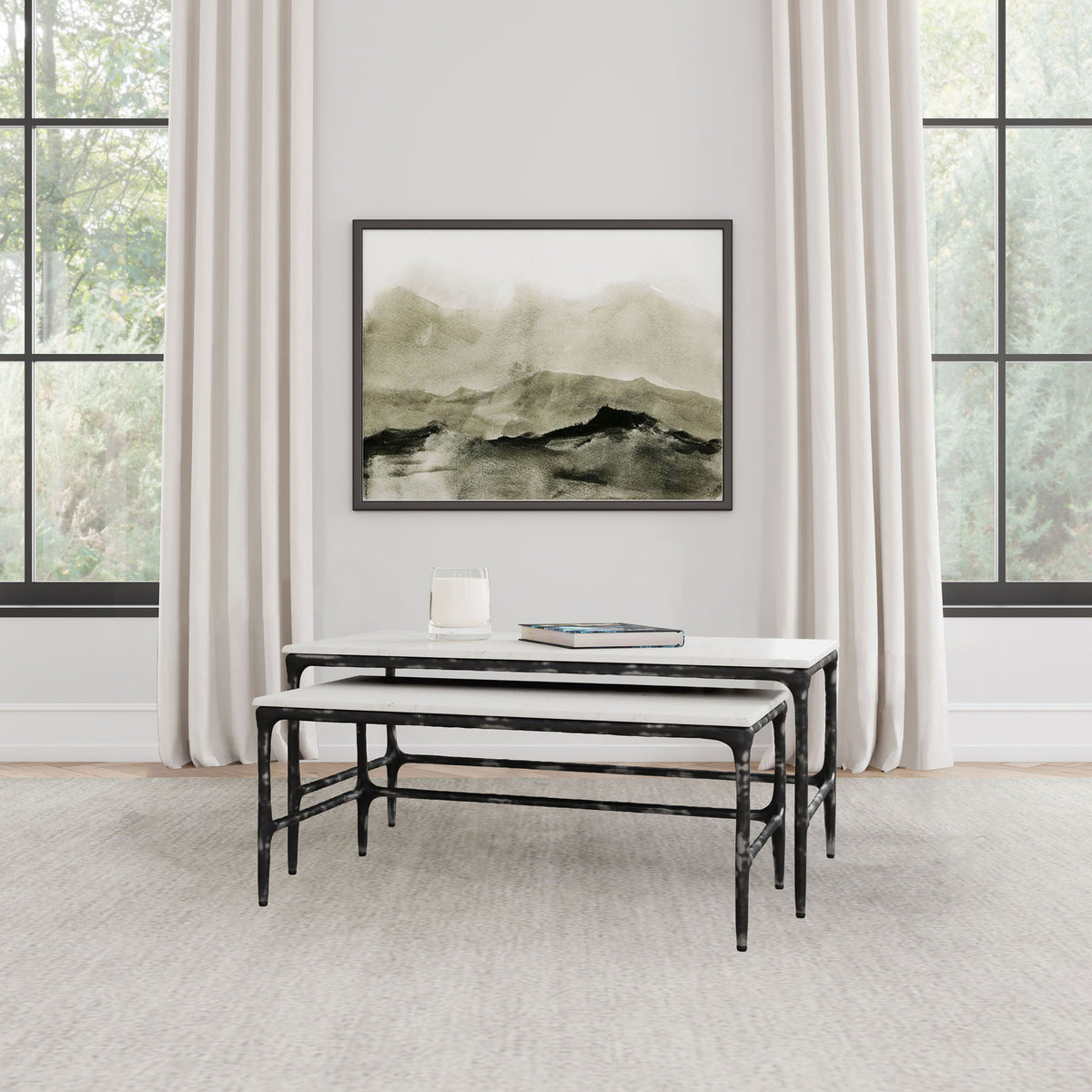 Ebby 2-piece Genuine Marble Top Nesting Coffee Tables White