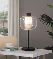 Ingrid 22-inch Glass Shade Bedside Table Lamp Black Default Title