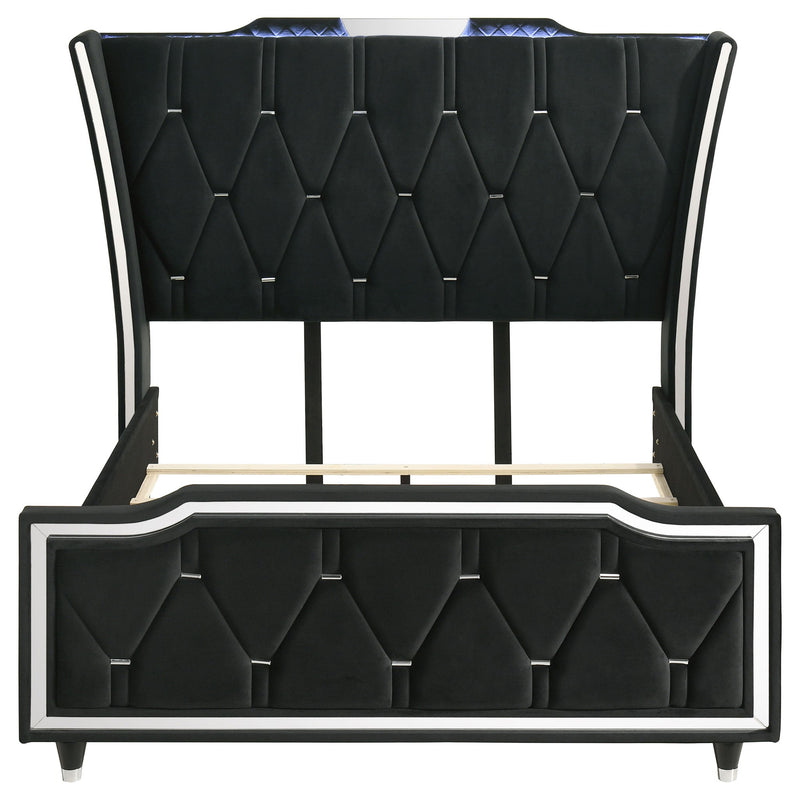 Lorient Queen LED Upholstered Wingback Bed Black