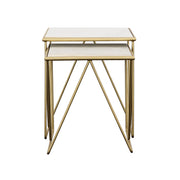 Bette 2-piece Marble Top Nesting Table Set White and Gold