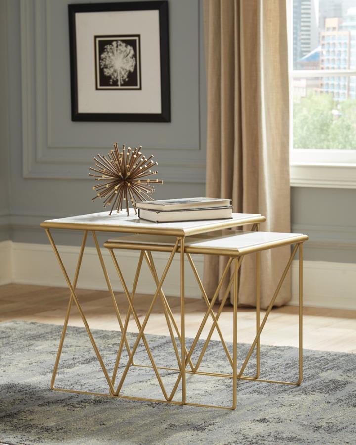 Bette 2-piece Marble Top Nesting Table Set White and Gold Default Title