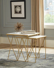 Bette 2-piece Marble Top Nesting Table Set White and Gold Default Title