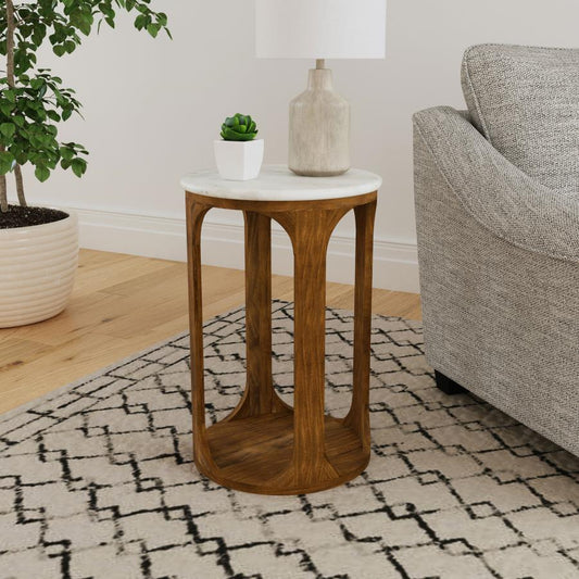 Berkeley Round Marble Top Side Table White and Brown Default Title