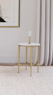 Baldwin Round Marble Top Side Table White and Gold Default Title