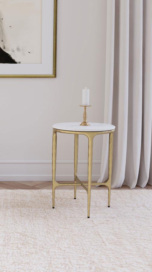 Baldwin Round Marble Top Side Table White and Gold Default Title