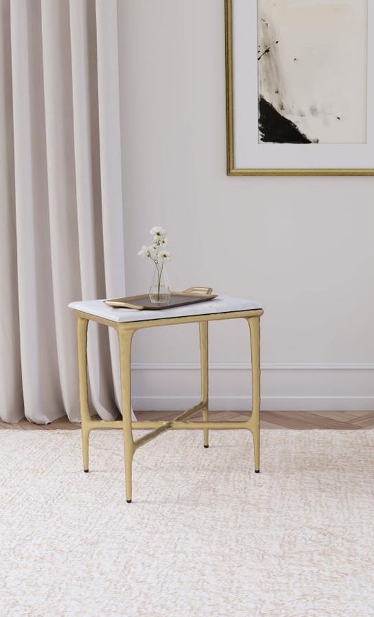 Baldwin Rectangular Marble Top Side Table White and Gold Default Title