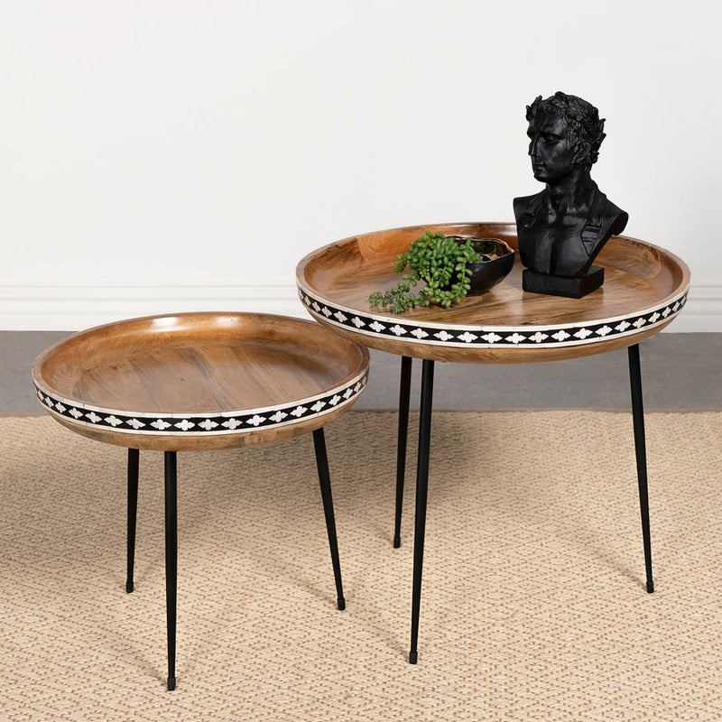 Ollie 2-piece Solid Wood Bone Inlay Nesting Table Natural Default Title