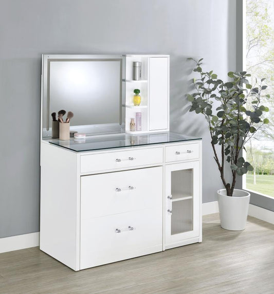 Flora 2-drawer Vanity Set with LED Mirror High Gloss White High Gloss