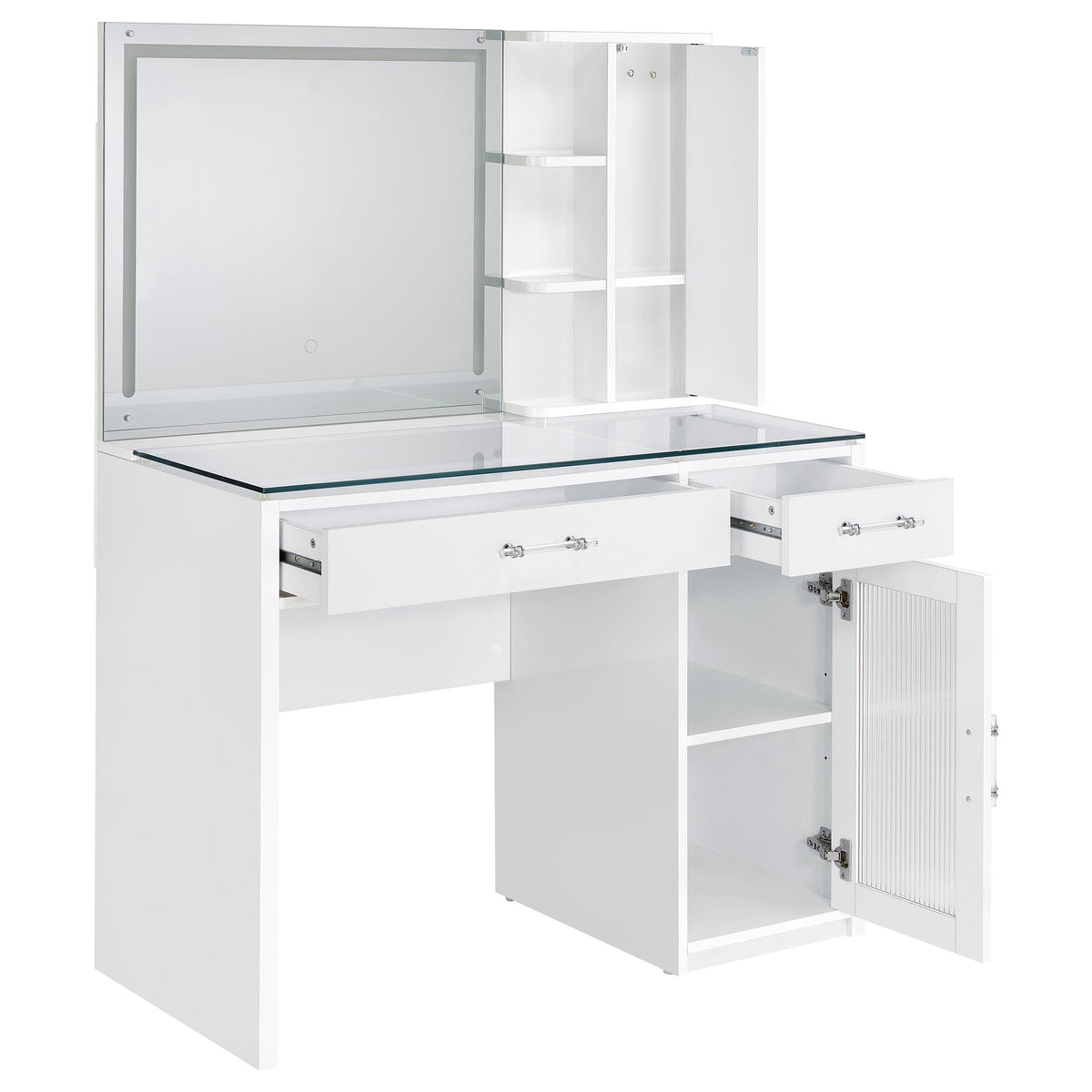 Flora 2-drawer Vanity Set with LED Mirror High Gloss