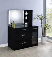 Flora 2-drawer Vanity Set with LED Mirror High Gloss Black High Gloss
