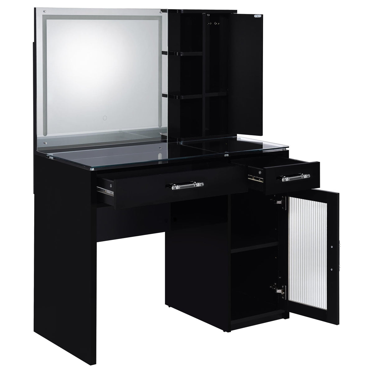 Flora 2-drawer Vanity Set with LED Mirror High Gloss