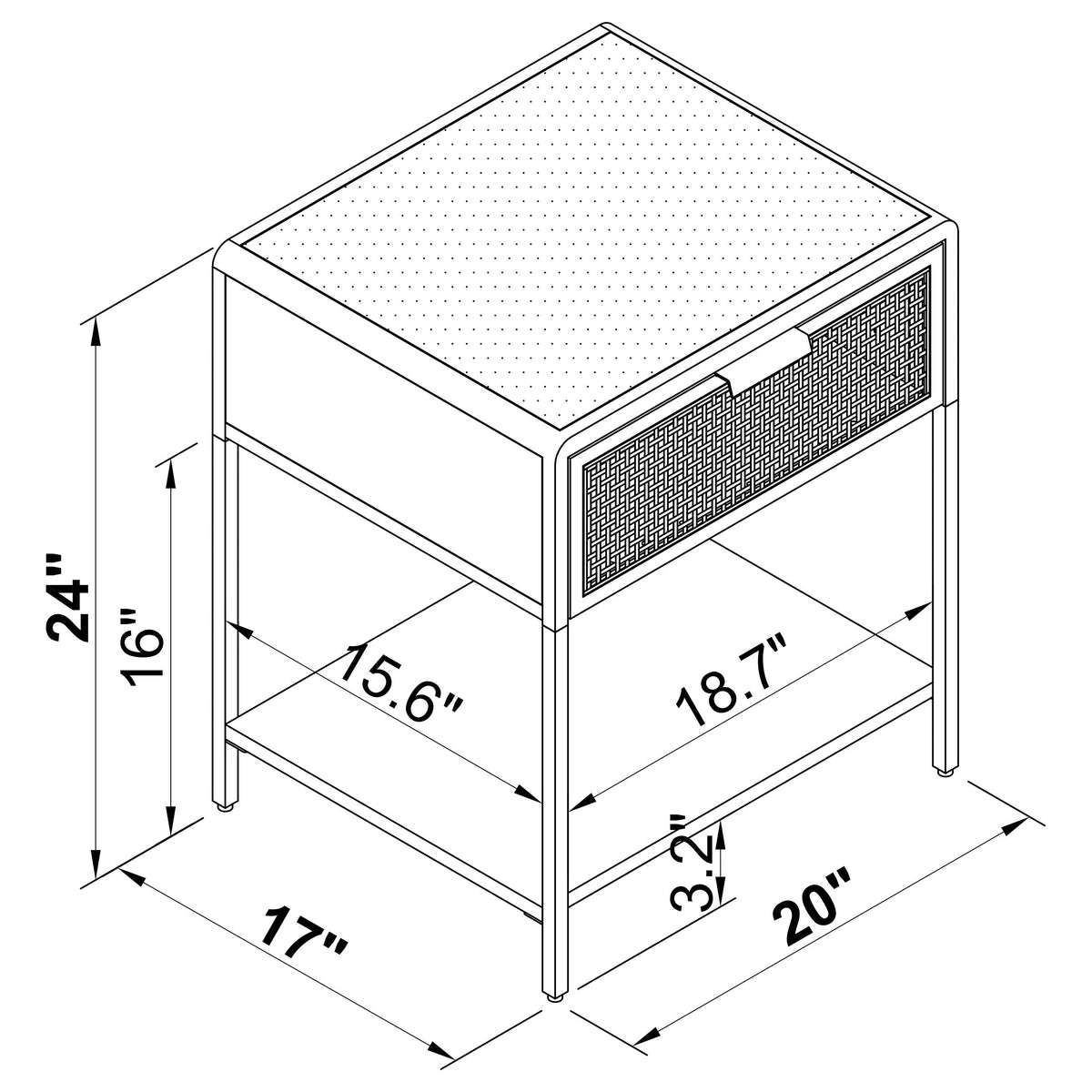 Amherst 1-drawer Radio Weave Cane Metal Bedside Table